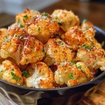 Juicy roasted cauliflower bites with a sprinkle of herbs and spices.