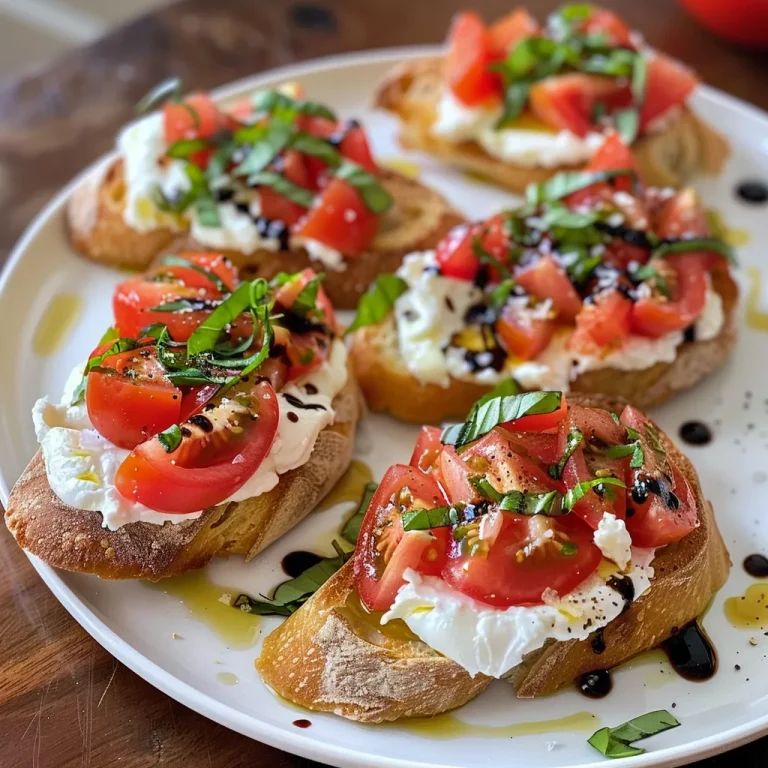 A mouthwatering platter of burrata bruschetta showcasing colorful toppings on crispy bread.