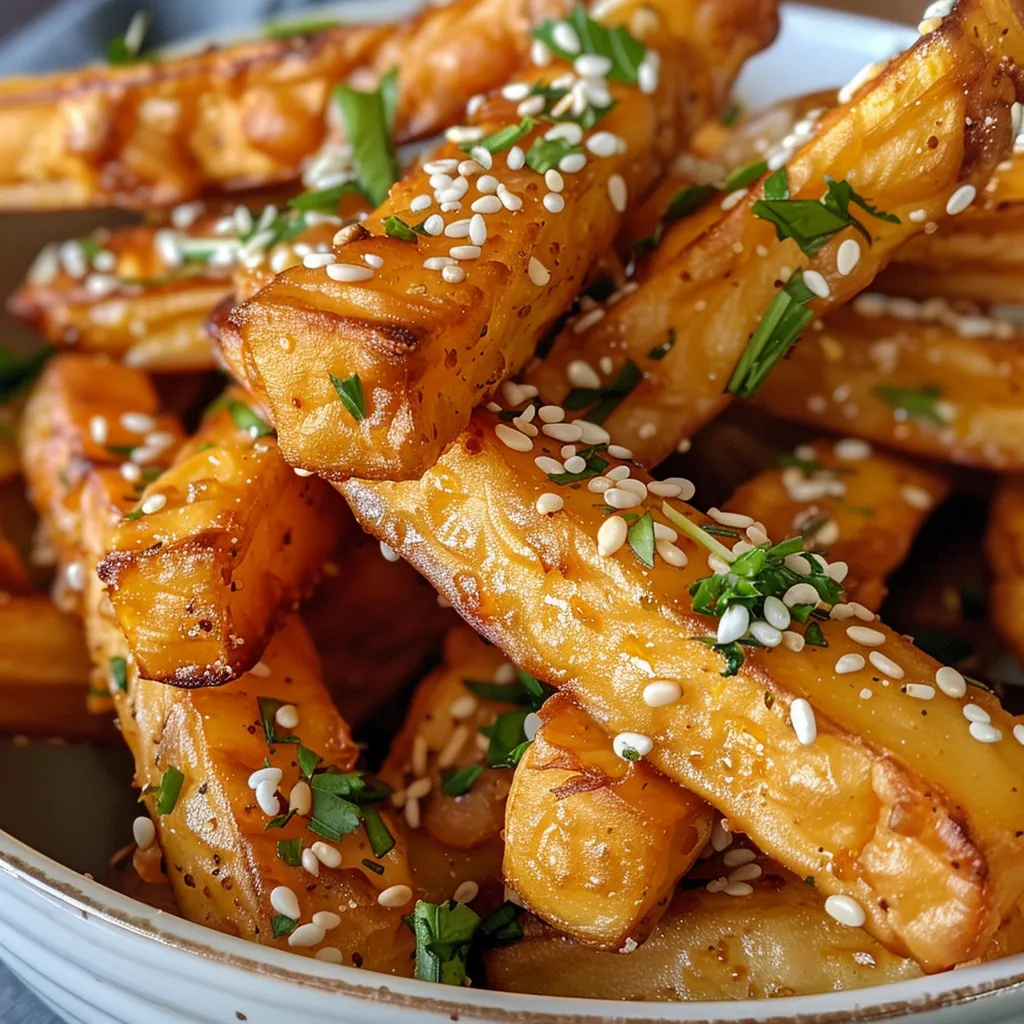 Appetizing close-up of chickpea fries, highlighting their crispy surface and seasonings.