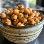 Delicious homemade crispy chickpeas, golden and garnished with herbs.