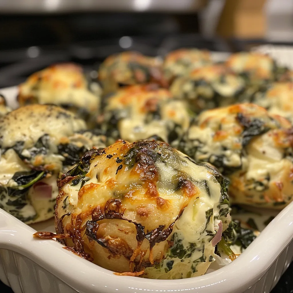 A portion of Spinach Ricotta Bites with melted cheese peeking through the golden crust.