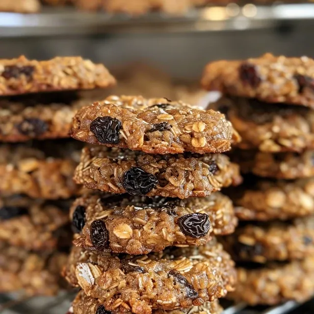 Juicy oatmeal raisin cookies, featuring a blend of oats and grated apple, on a clean surface.