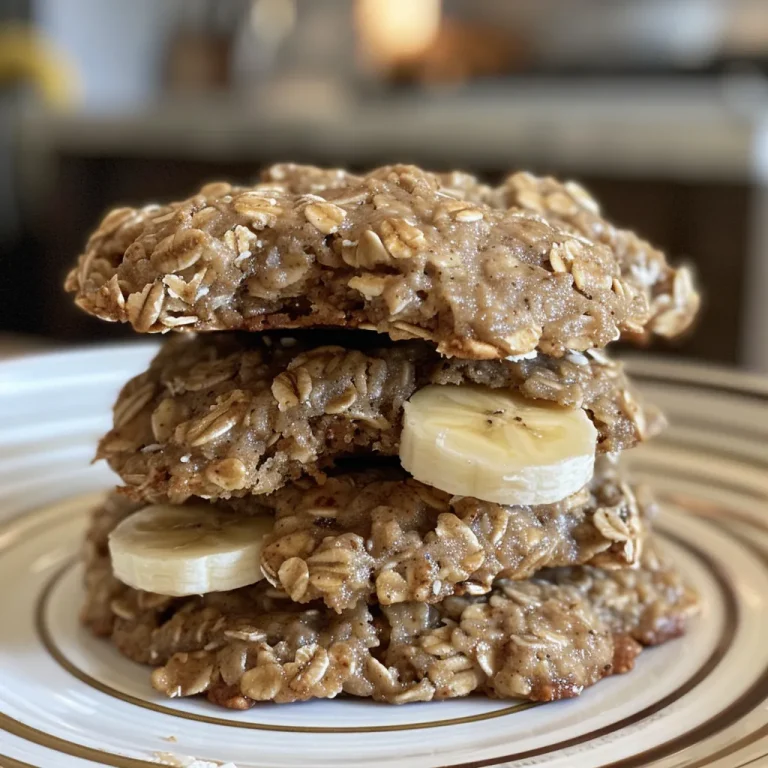 Effortless Banana Oatmeal Cookies That Delight in Every Bite Side view of freshly baked banana oatmeal cookies, showcasing their chewy texture and cinnamon dust.