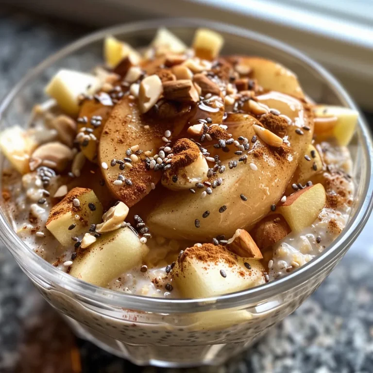 Wake Up to Wholesome Goodness: Apple Cinnamon Protein Overnight Oats Detailed image of overnight oats with apple, chia seeds, and a dollop of Greek yogurt on top.