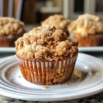 Delicious apple cinnamon streusel muffins displayed on a rustic plate, highlighting their texture.