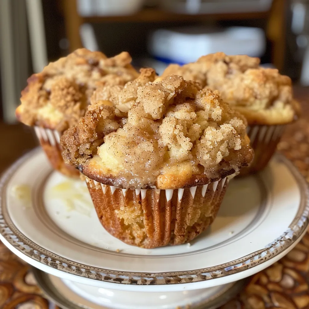 Juicy apple cinnamon muffins with a sprinkled streusel topping, captured in natural light.