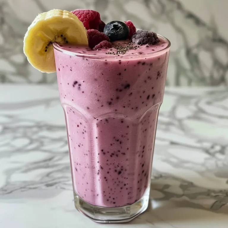 Juicy Banana Berry Smoothie featuring a mix of fresh berries and yogurt.