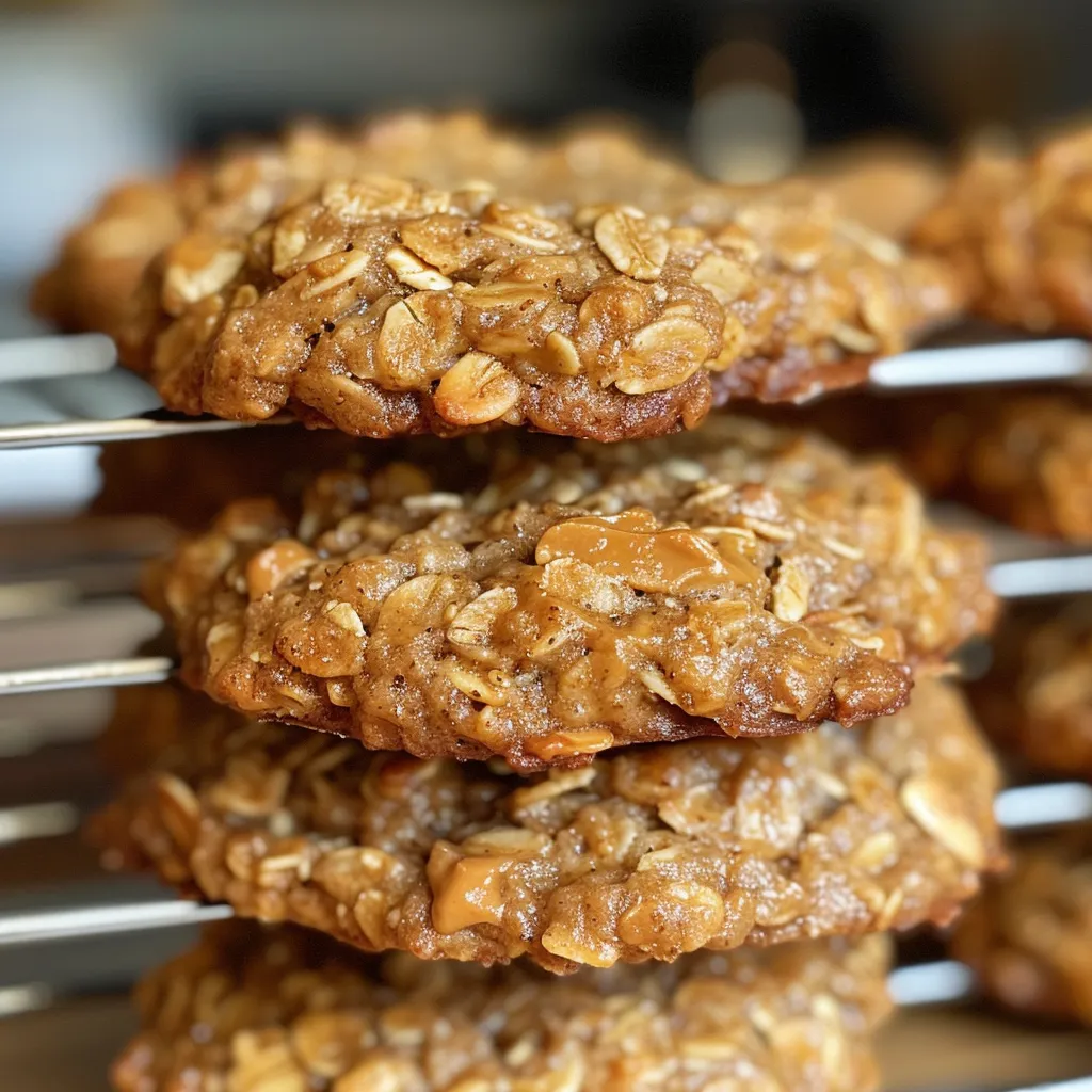 Juicy banana oatmeal peanut butter cookies arranged neatly on a plate.