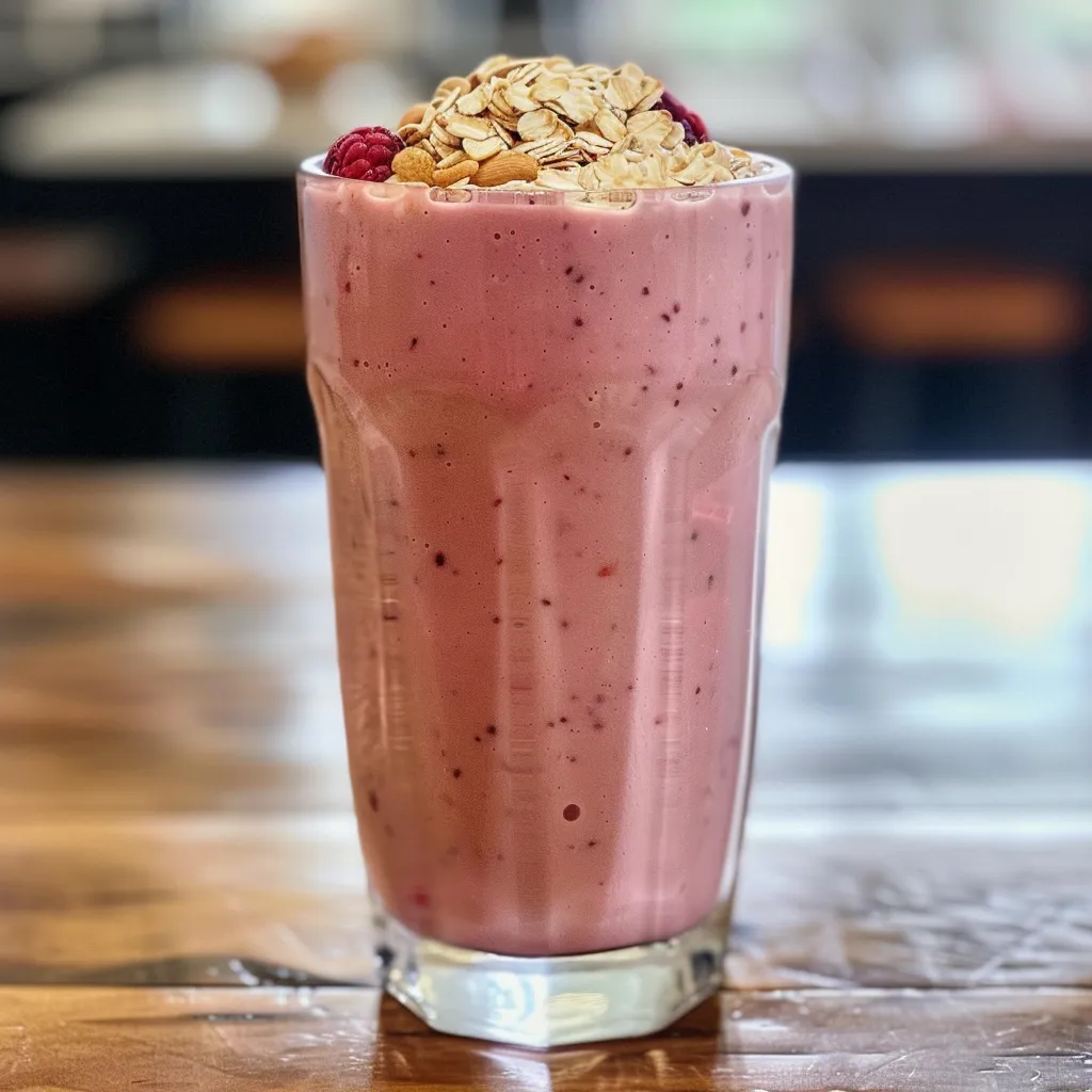 A refreshing berry smoothie with oatmeal, showcasing a blend of colorful frozen berries.