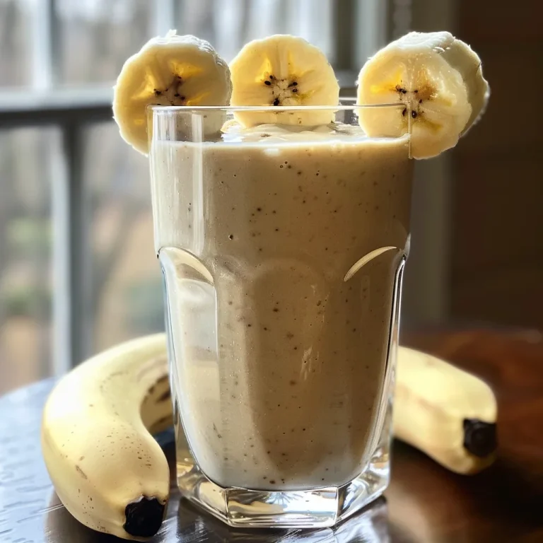Effortless Banana Bliss: Your New Favorite Smoothie Recipe Detailed image of a banana smoothie in a clear glass, highlighting its thick consistency and color.