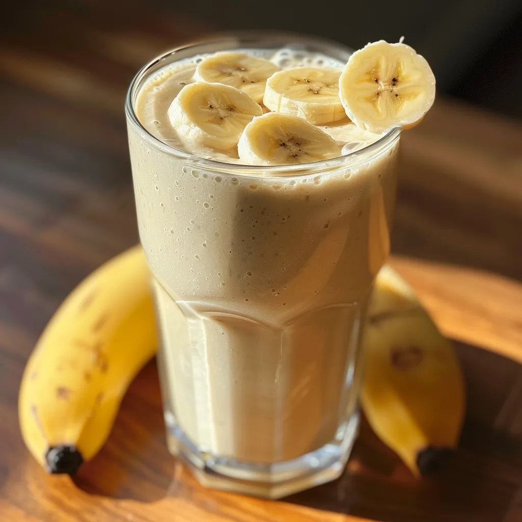 Top-down view of a smoothie with a spoon resting beside it, showcasing its fresh ingredients.