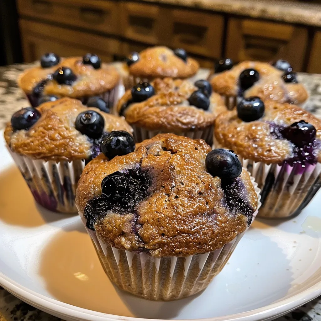 A delicious batch of cottage cheese muffins with blueberries, highlighting their inviting texture.