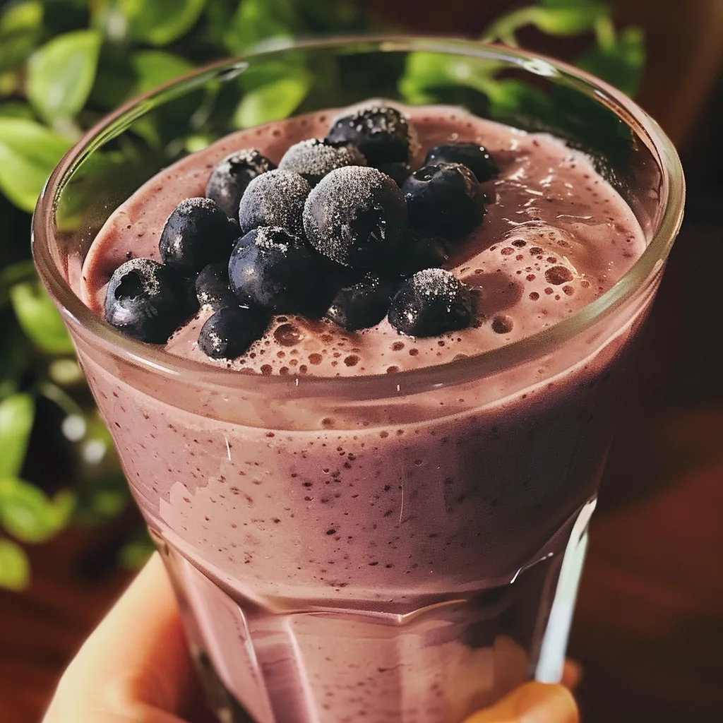 Detailed shot of a blueberry yogurt smoothie, emphasizing its vibrant color and creamy consistency.