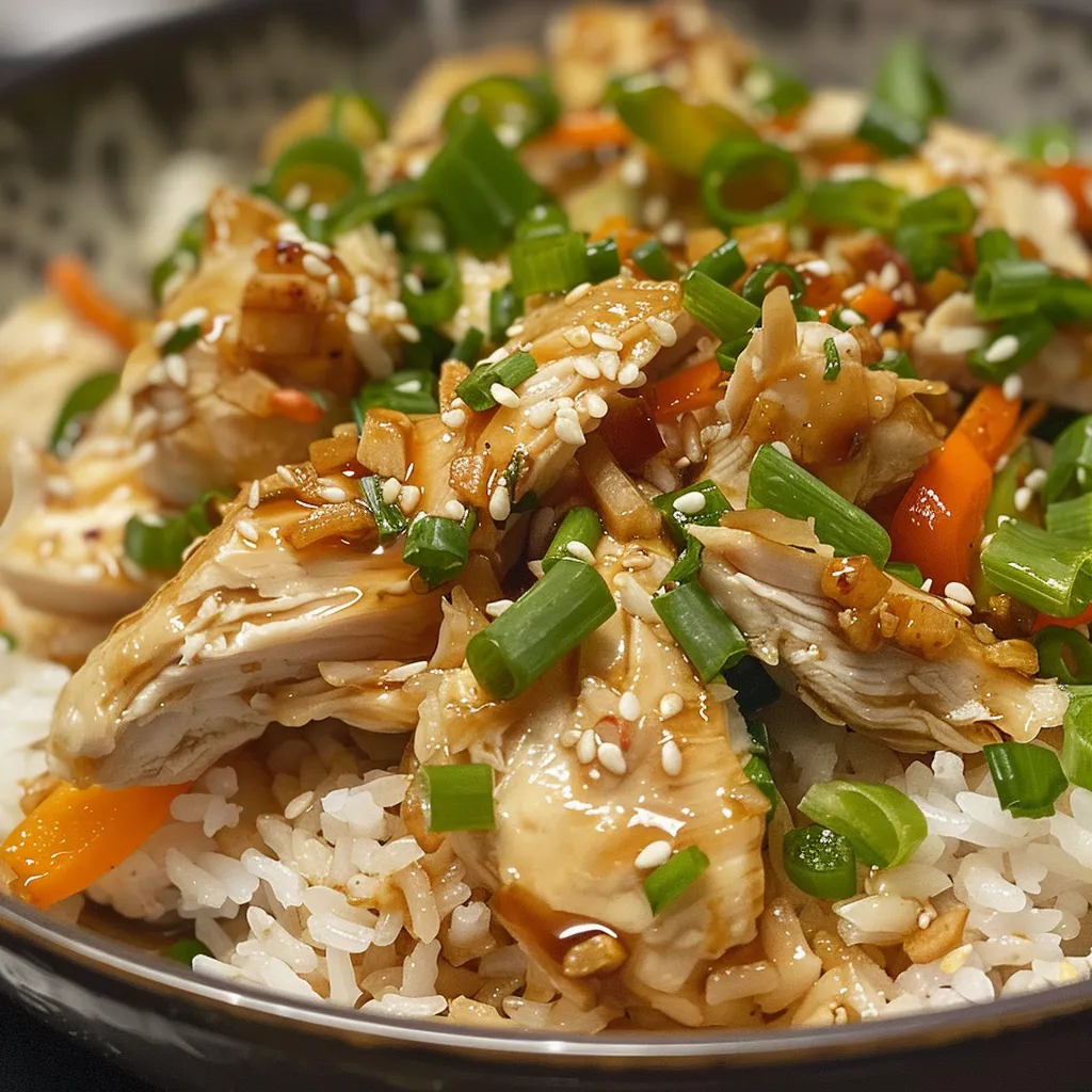 Freshly prepared chicken rice dish showcasing vibrant colors and textures.