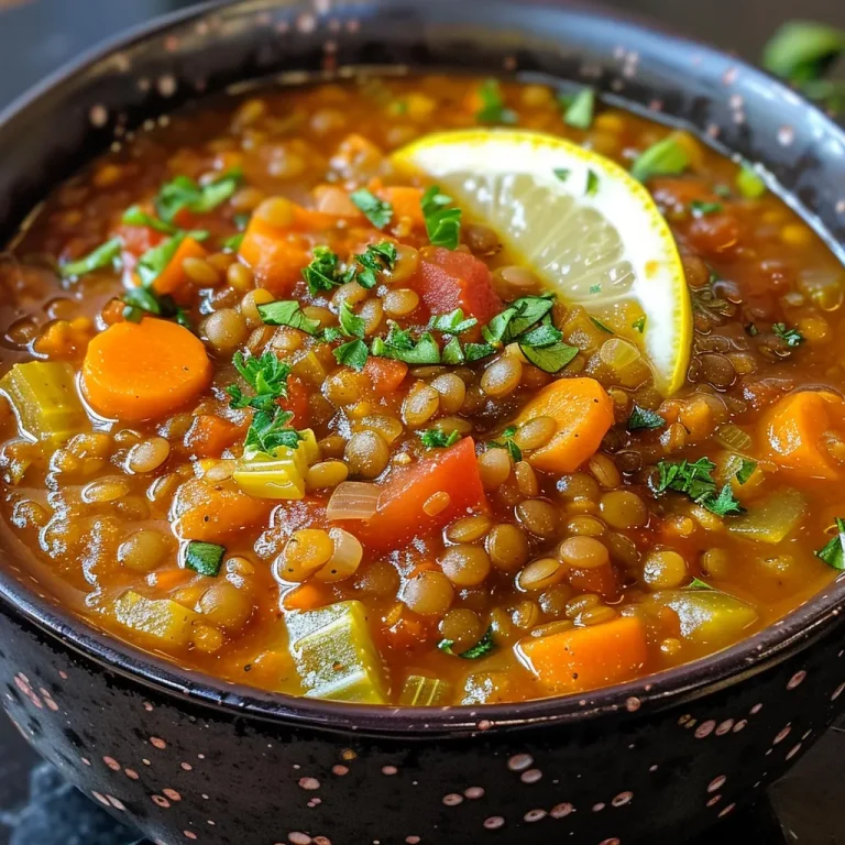 Hearty and Healthy: Your New Favorite Lentil Soup Recipe Side view of hearty Classic Lentil Soup in a rustic bowl with parsley garnish.