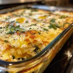 Side view of a fluffy Cottage Cheese Egg Bake, revealing layers of eggs and cottage cheese.