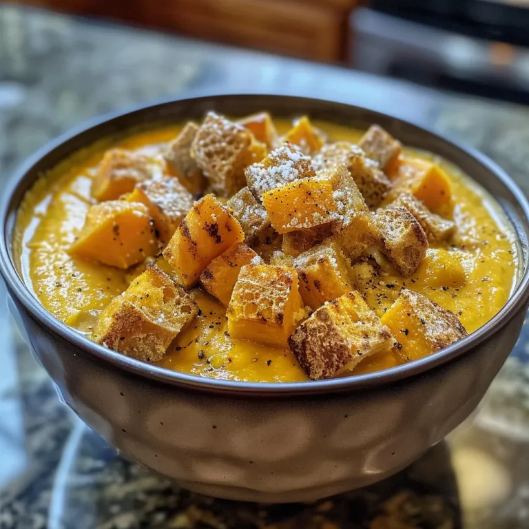 Rich, creamy pumpkin soup in a rustic bowl, highlighting its orange hue.