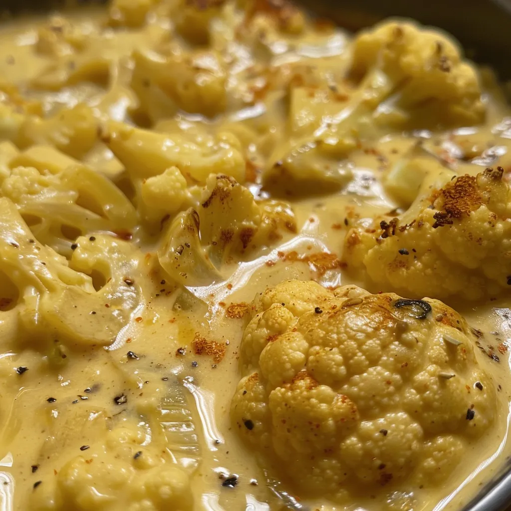 Creamy curried cauliflower blend displayed in a vibrant dish.