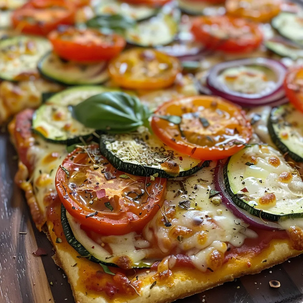 A vibrant and appetizing easy veggie pizza with spinach and red onion.