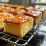 Juicy Easy Yogurt Cake with a vibrant apricot jam glaze, displayed attractively on a rustic table.
