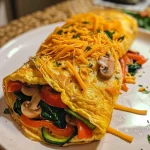 A delicious, effortless veggie omelette roll with mixed vegetables and melted cheese.
