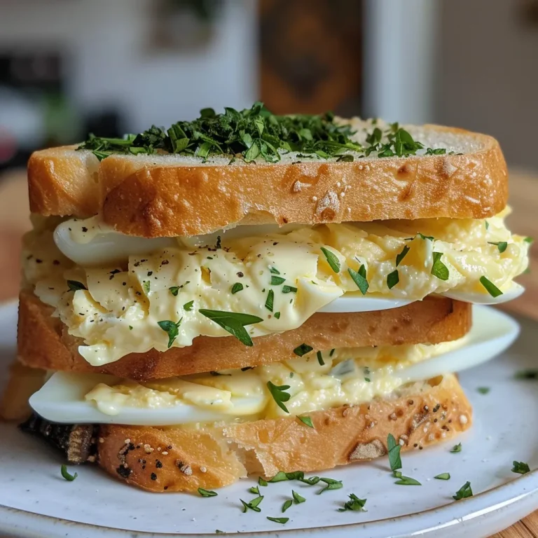 Side perspective of a delicious Egg Mayo Sandwich, emphasizing the texture of the mayo and eggs.