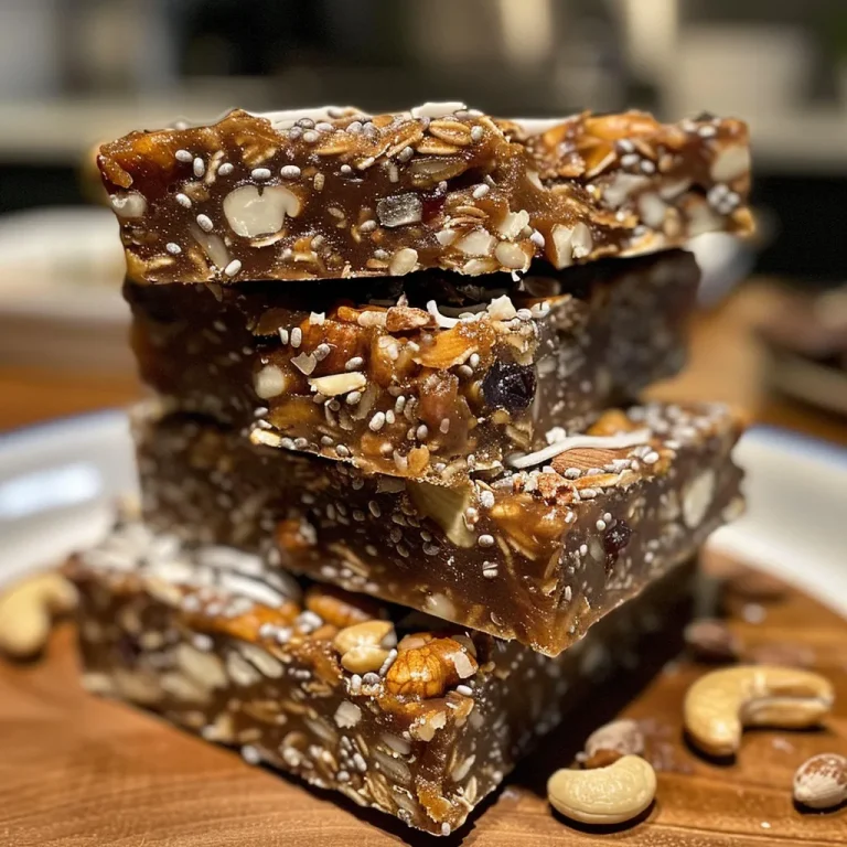 Juicy energy bars stacked on a plate, showcasing healthy ingredients.