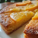 Side view of a freshly baked flourless orange cake with a smooth surface and orange zest.