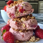 A refreshing dessert of frozen strawberry yogurt cookies, highlighting the pink color and toppings.