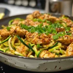 Juicy Garlic Chicken Stir Fry with green onions and sesame seeds garnishing.