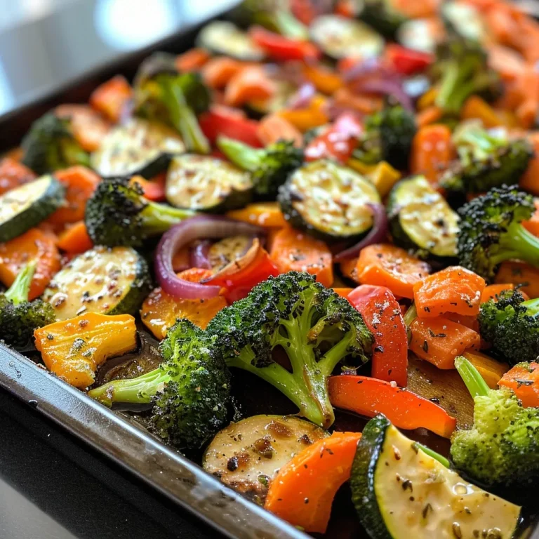 A side view of a dish containing golden roasted broccoli, cauliflower, and sliced carrots with herbs.