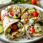 Side view of a Greek Yogurt Chicken Tzatziki Wrap with vibrant colors and textures.