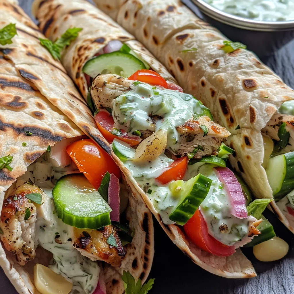 Tantalizing Greek Chicken Tzatziki Wraps garnished with fresh herbs.