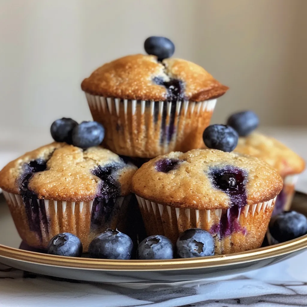 Freshly baked Greek yogurt blueberry muffins arranged neatly, showcasing their fluffy interior.