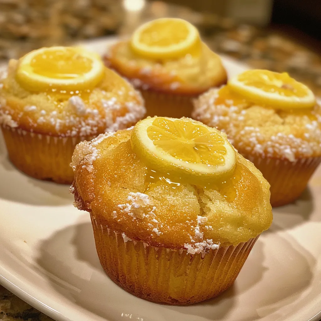 Textured lemon muffins with fresh lemon zest and a light dusting of sugar.