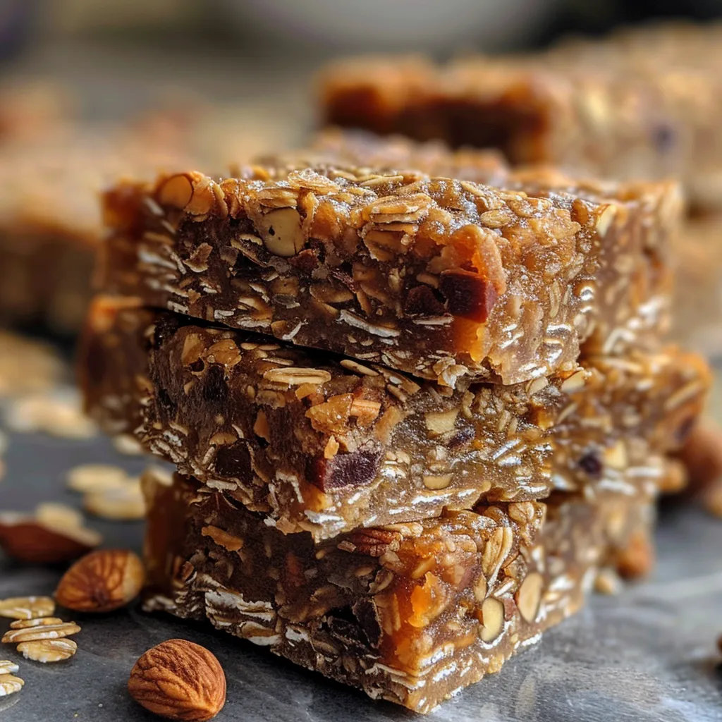 Juicy no-bake oat bars filled with dates and nuts, captured with vibrant colors.