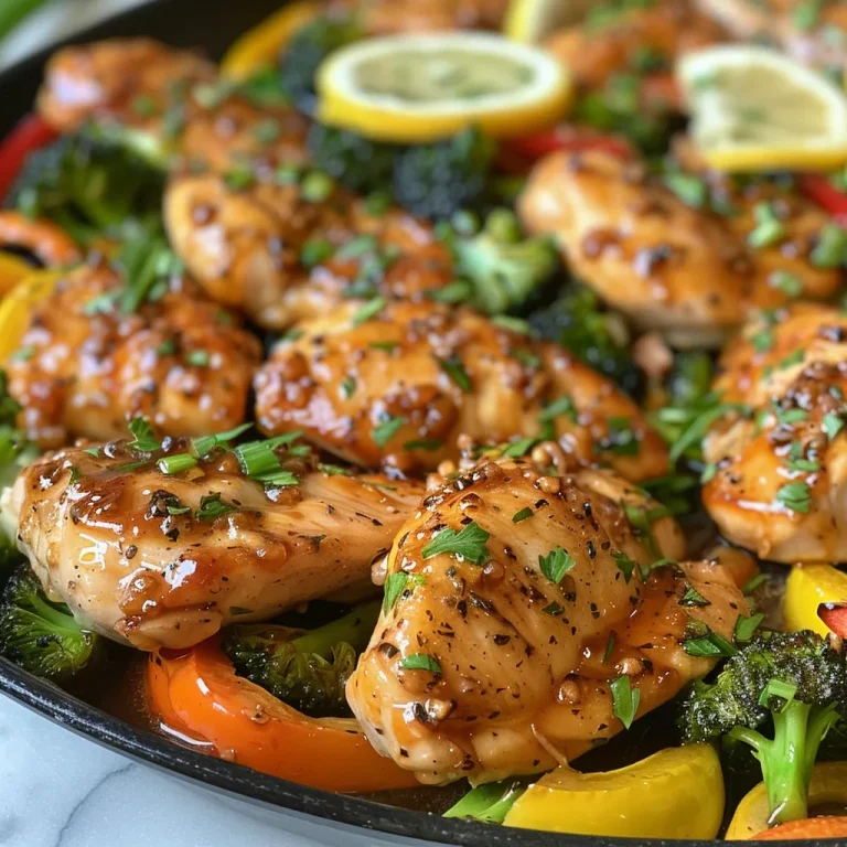 Close-up of succulent chicken breasts glistening with honey and lemon juice.