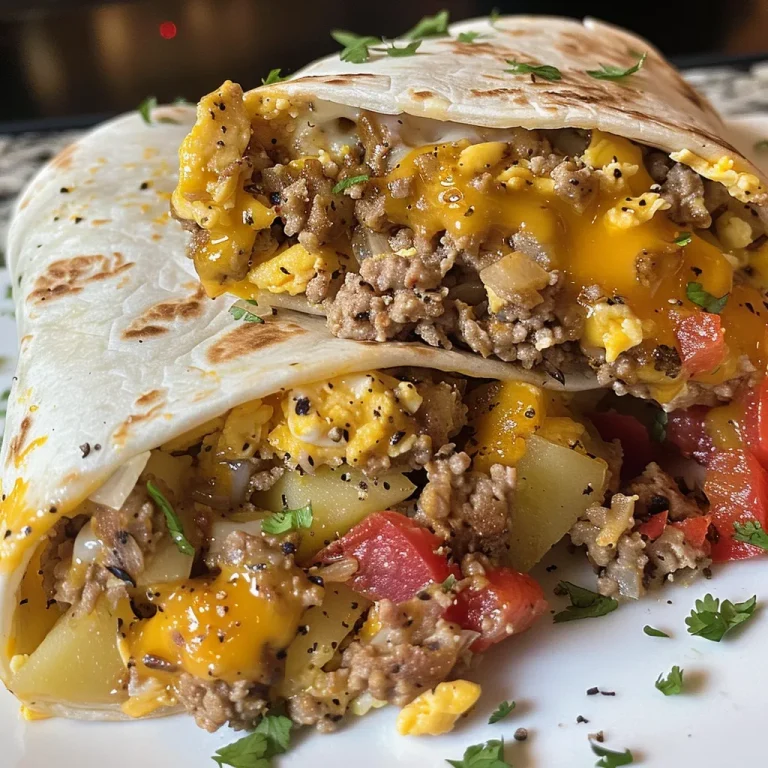 Delicious breakfast burrito with visible layers of diced peppers, onions, and melted cheese.