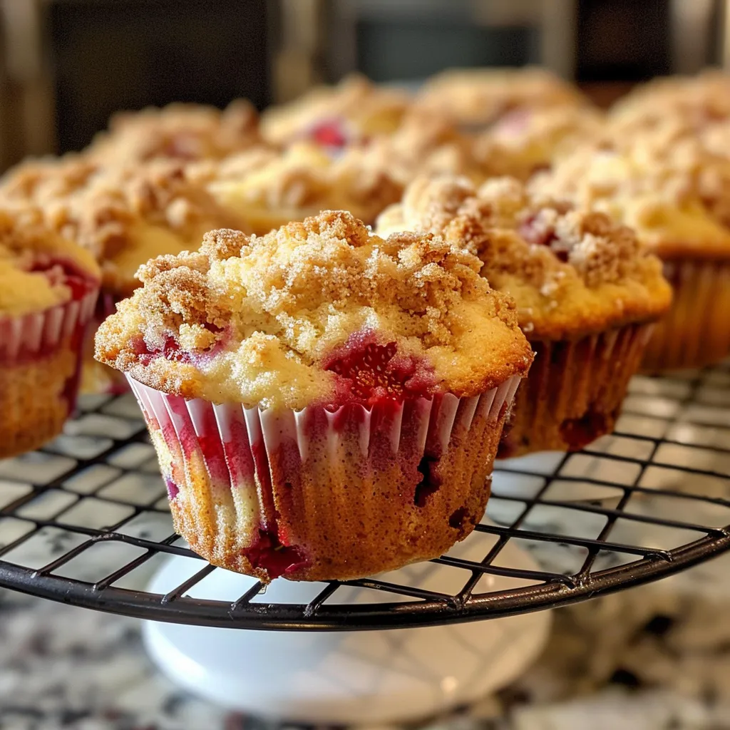 Appetizing strawberry muffins arranged neatly, highlighting the delicious ingredients and optional streusel.
