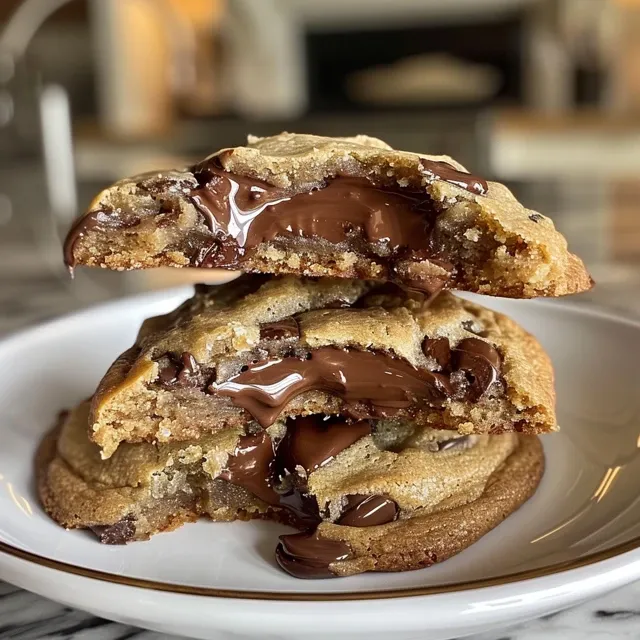 Indulge in Decadence The Ultimate Nutella-Stuffed Chocolate Chip Cookies Close-up view of a Nutella-stuffed chocolate chip cookie with melty chocolate chips.