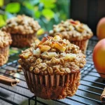 Close-up view of oatmeal apple cinnamon muffins, showcasing their moist texture and golden-brown tops.
