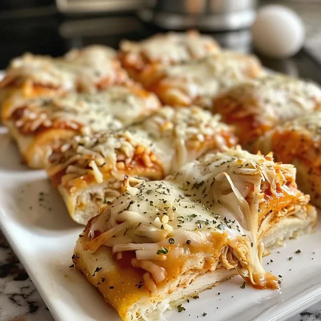 Juicy homemade chicken pizza rolls with a flaky exterior, filled with cheese and chicken, captured in vibrant detail.
