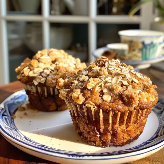 Side photo of freshly baked muffins with chunks of apple and a sprinkle of cinnamon on top.