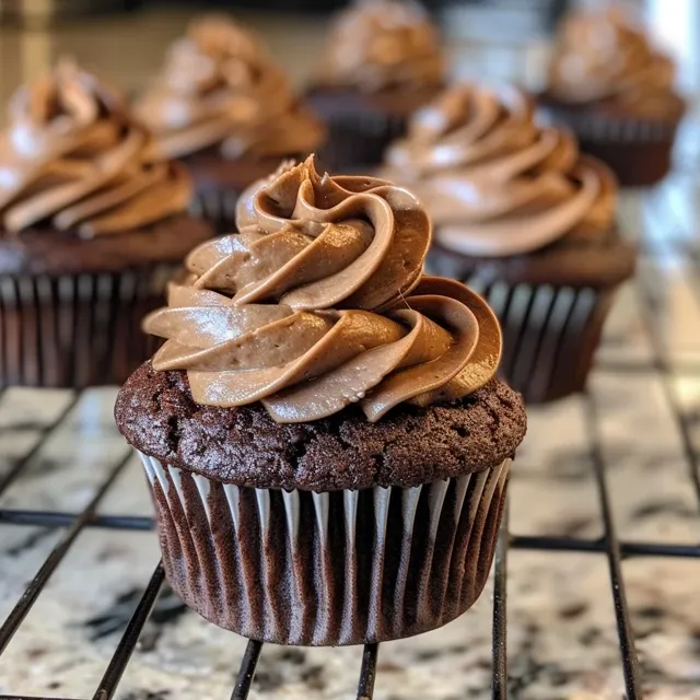 A tempting array of mini chocolate cupcakes showcasing their chocolate frosting.
