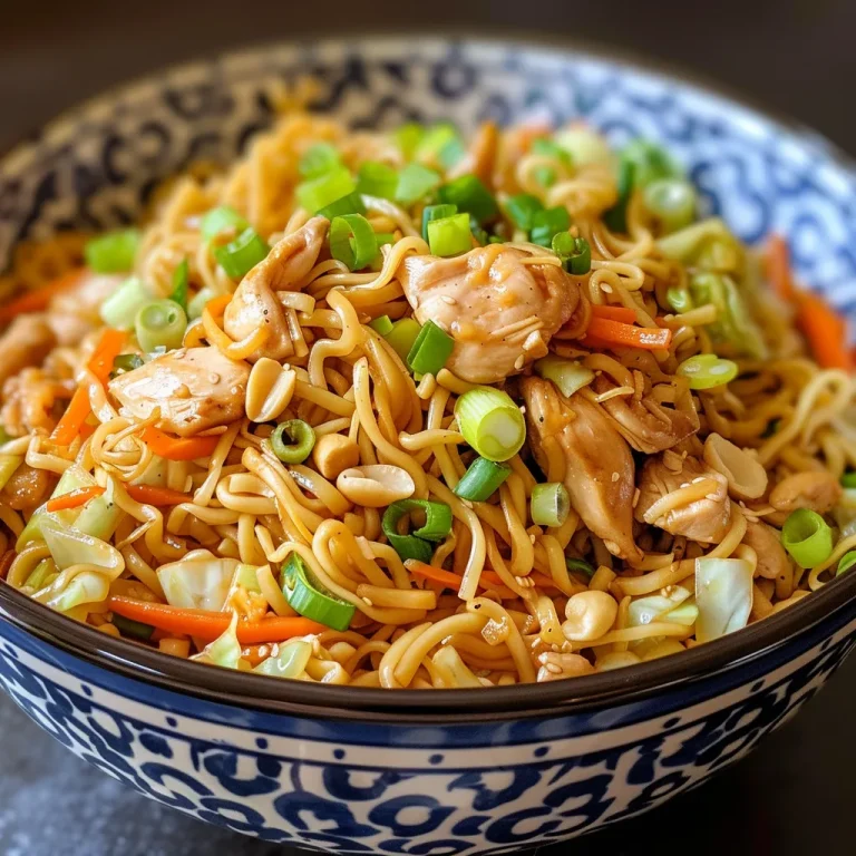 Side view of mouth-watering chicken chow mein showcasing its rich textures.