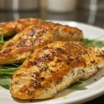 Detailed image of flavorful chicken fillets seasoned with herbs and spices.