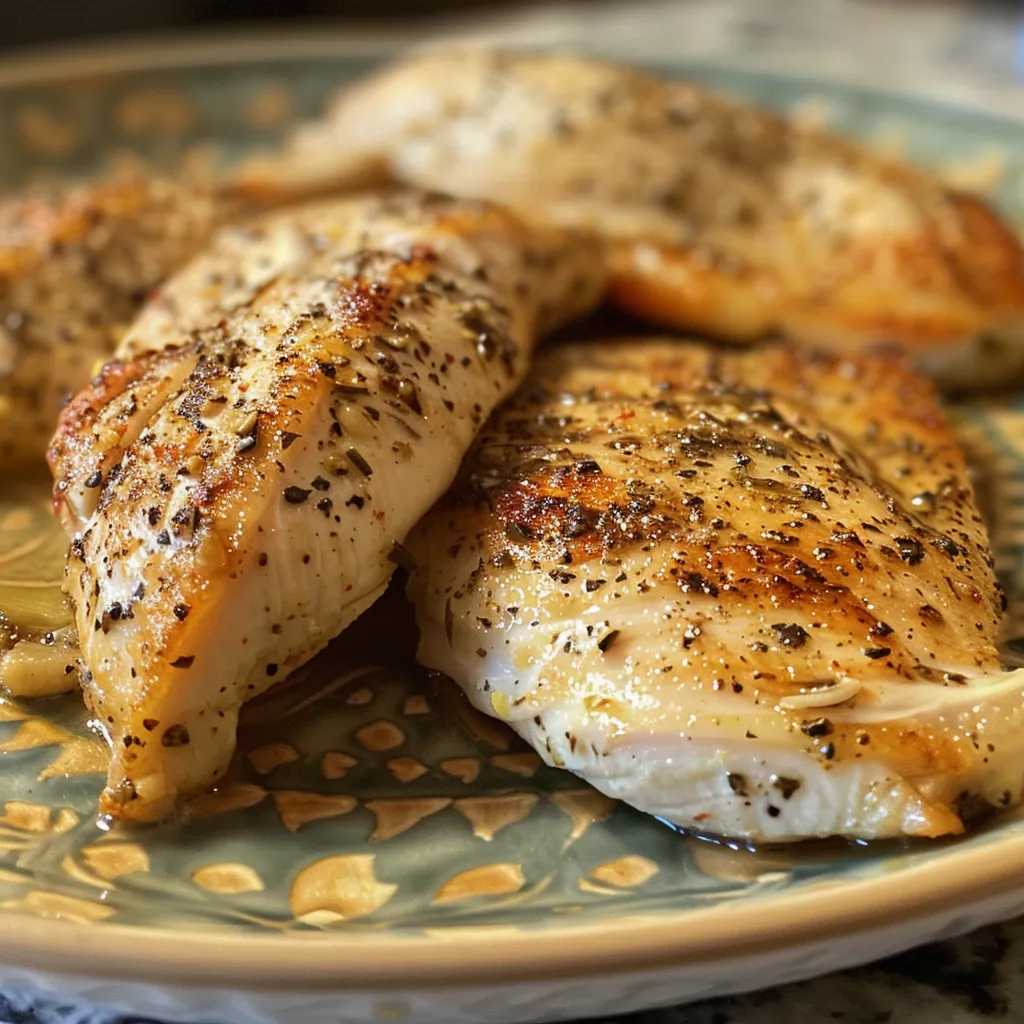 Visually appealing presentation of a simple chicken dish with ingredients.