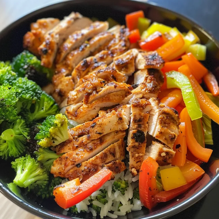 Nourishing Power Bowls: A Quick Chicken & Veggie Delight Detailed image showing a Balanced Chicken & Veggie Power Bowl filled with chicken strips and assorted veggies.