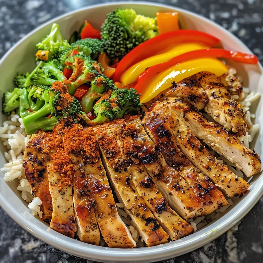 Freshly prepared Balanced Chicken & Veggie Power Bowl showcasing bright broccoli, bell peppers, and carrots.
