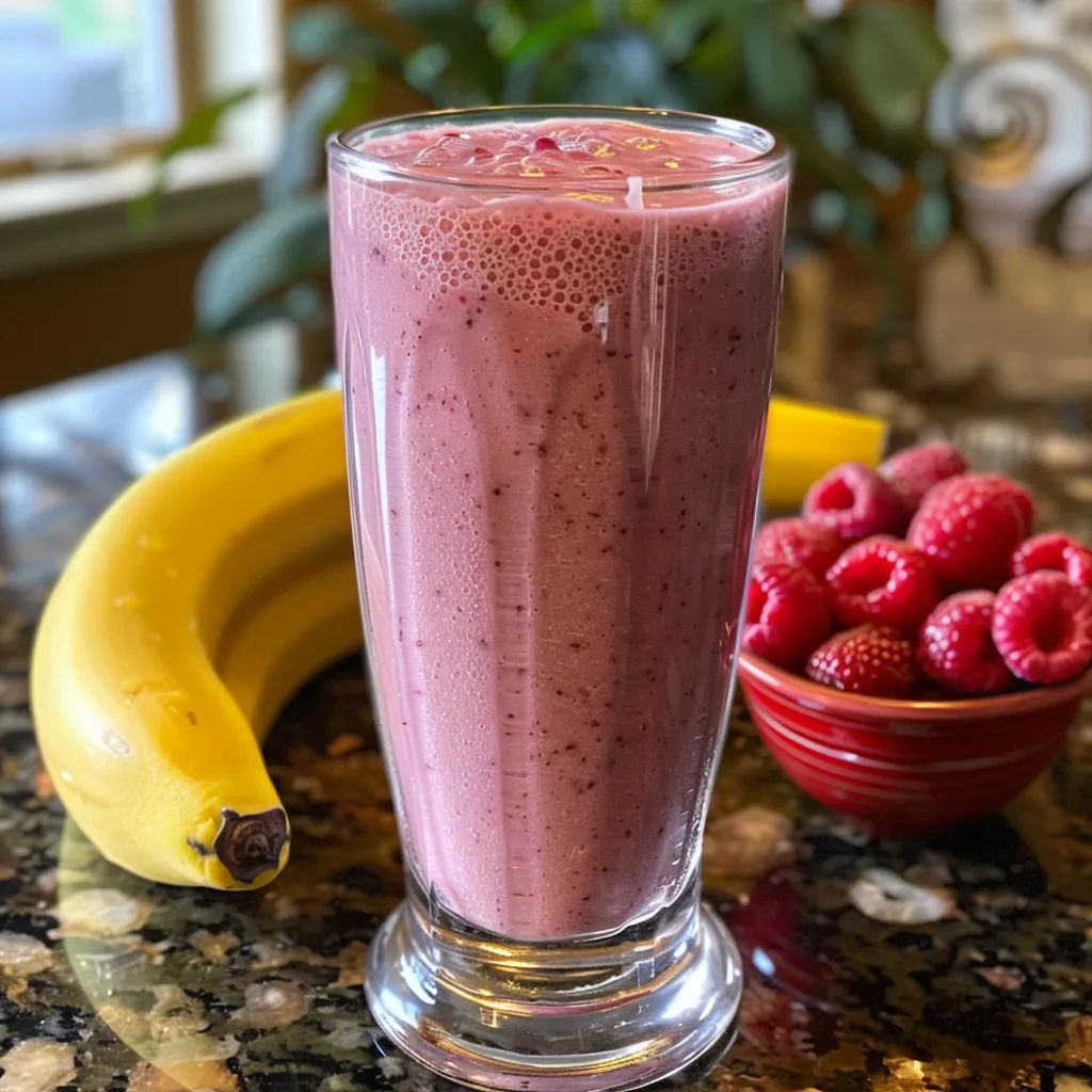 Rich and colorful banana berry smoothie displayed prominently, highlighting its ingredients.